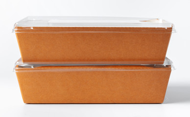 Cardboard brown  food box pack isolated on white background close up