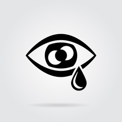 Tear cry eye icon. Woe and sorrow, sadness, grief symbol. Flat design. Stock - Vector illustration.