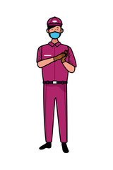 delivery male worker using face mask for covid 19