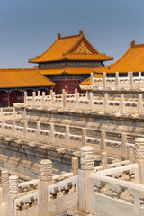 Obraz premium Buildings and marble structures in Forbidden City landmark, Beijing, China on a summer day