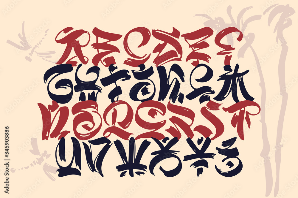 Poster vector calligraphic font set with sketched background
