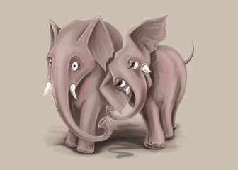 Fototapeta premium Elephants in love. Flirting. Digital illustration, cartoon. Character designe