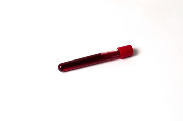 Test tube with blood isolate on a white background