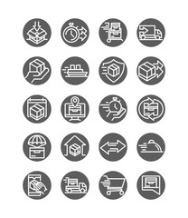 delivery cargo service logistic shipping commerce icons set block style