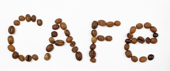 Coffee written with coffee beans
