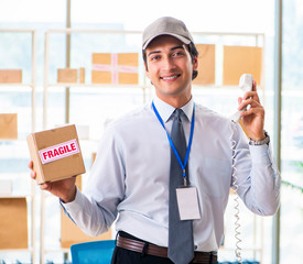 Male employee working in box delivery relocation service