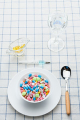 a plate of pills and medications on the table