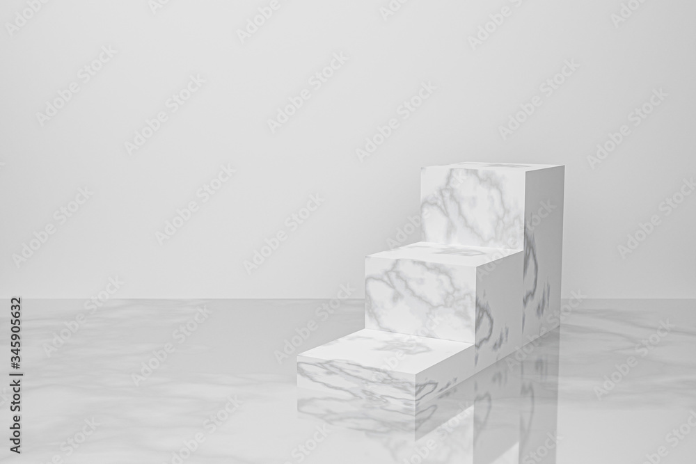 Poster abstract white background with geometric shape. marble cube 3d blocks for display stand, showcase, p