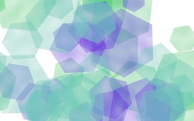 Multicolored translucent hexagons on white background. Blue tones. 3D illustration