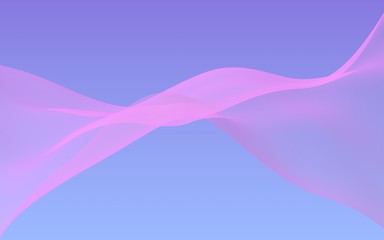 Pink wave on blue sky abstract background. Fluttering pink scarf. Waving on wind pink fabric. 3D illustration