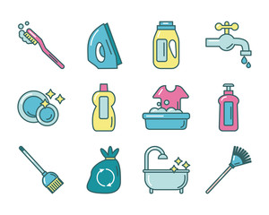 cleaning and desinfect set icons