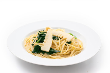 spaghetti with Bamboo shoot and spinach