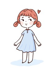 cute girl in a dress on a white background