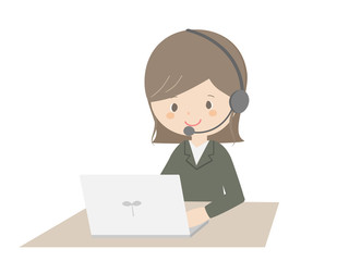 Business woman wearing a headset to work