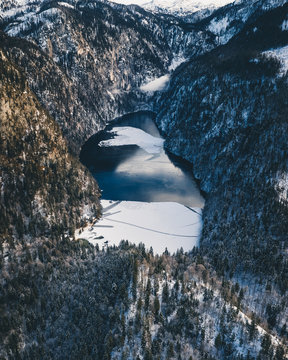 Lake Toplitz Aerial View in the Austrian Alps during Winter