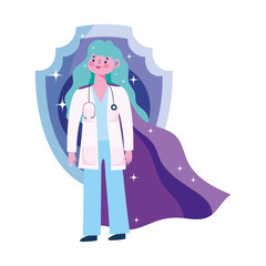 thanks you doctors, female physician with hero character