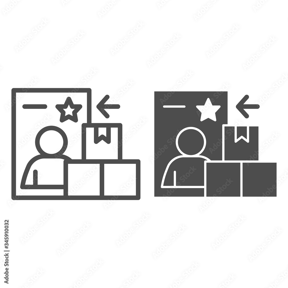 Poster courier report document and boxes line and solid icon, delivery and logistics symbol, vip client del