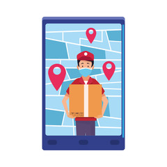 smartphone with delivery application and worker