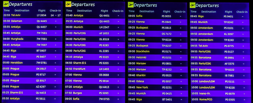 Airport terminal Board arrivals or departures dark blue widescreen