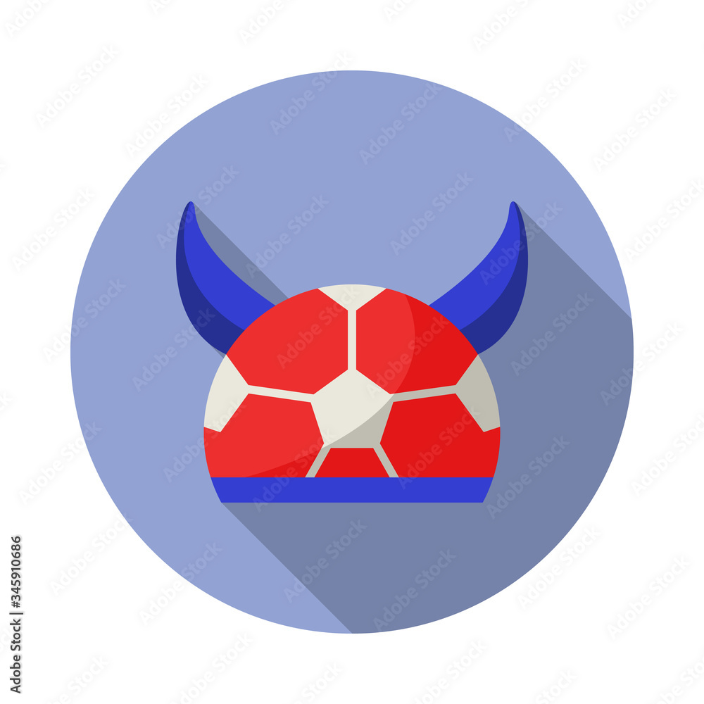 Poster fan cap with horns long shadow icon. simple color vector of russian fan atributs icons for ui and ux