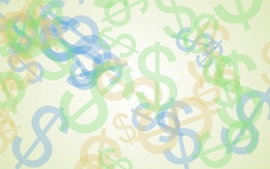 Multicolored translucent dollar signs on white background. 3D illustration