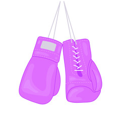 pink boxing gloves with white lace. women box sports. Breast cancer concept, girls power. fist protection equipment. boxer sportswear Symbol of fight, combat, competition isolated vector illustration
