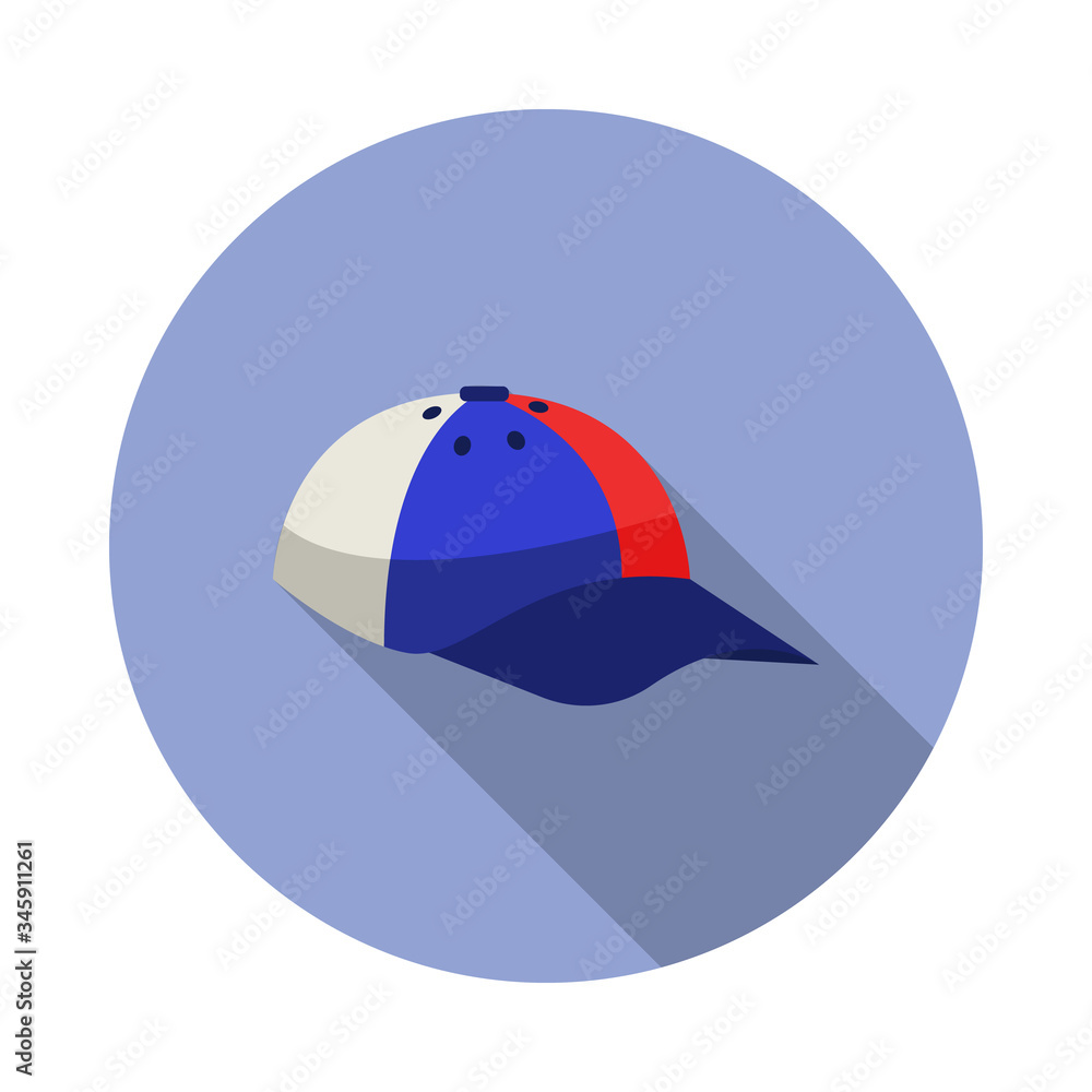 Poster fan cap long shadow icon. simple color vector of russian fan atributs icons for ui and ux, website o
