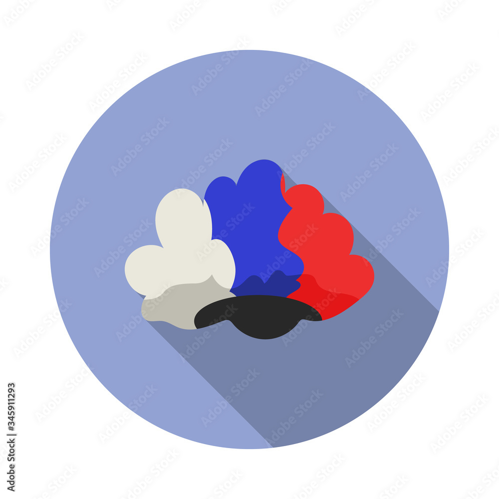Poster fan wig long shadow icon. simple color vector of russian fan atributs icons for ui and ux, website o