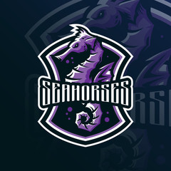 seahorse mascot logo design vector with modern illustration concept style for badge, emblem and tshirt printing. seahorse illustration.