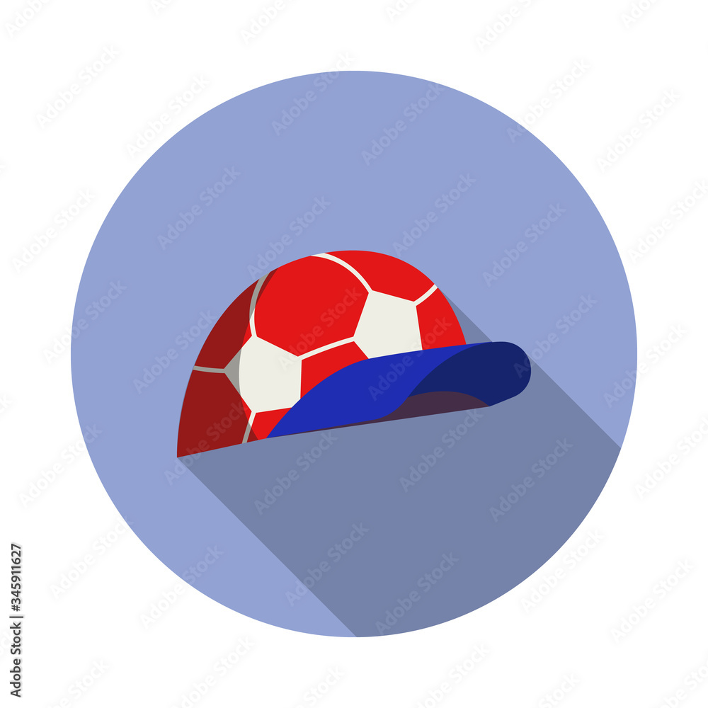 Poster fan cap with a ball long shadow icon. simple color vector of russian fan atributs icons for ui and u