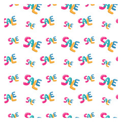 Seamless pattern lettering sale in the style of Doodle. Bright colors. Vector illustration.