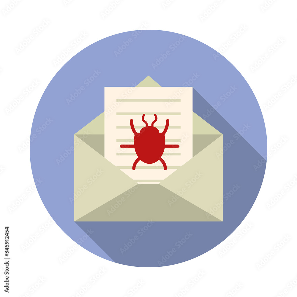 Poster beetle in a letter long shadow icon. simple color vector of virus and antivirus icons for ui and ux,