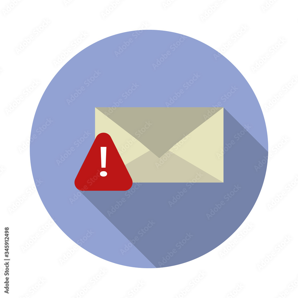 Aufkleber exclamation mark in the letter long shadow icon. simple color vector of virus and antivirus icons fo