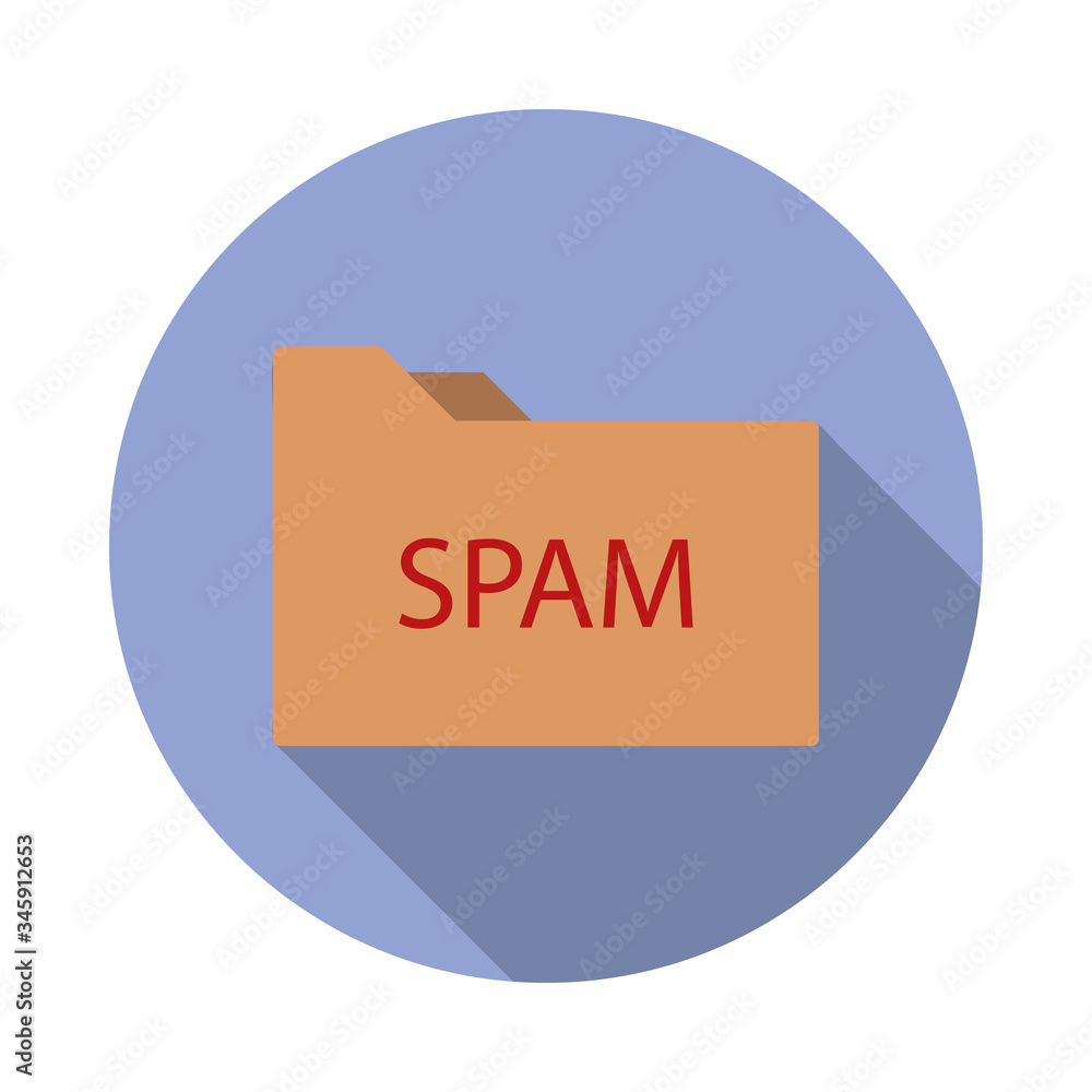 Poster spam folder long shadow icon. simple color vector of virus and antivirus icons for ui and ux, websit
