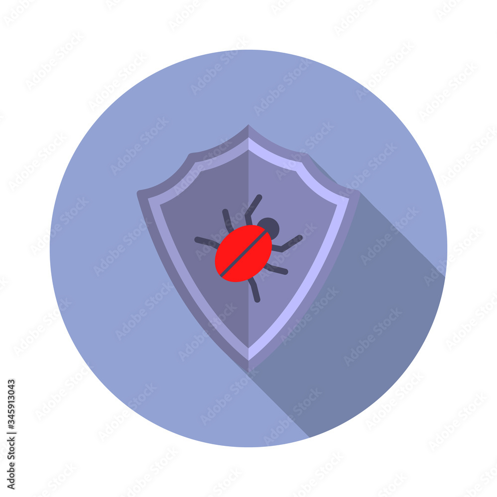 Poster shield from viruses long shadow icon. simple color vector of virus and antivirus icons for ui and ux
