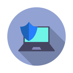 laptop under protection long shadow icon. Simple color vector of virus and antivirus icons for ui and ux, website or mobile application