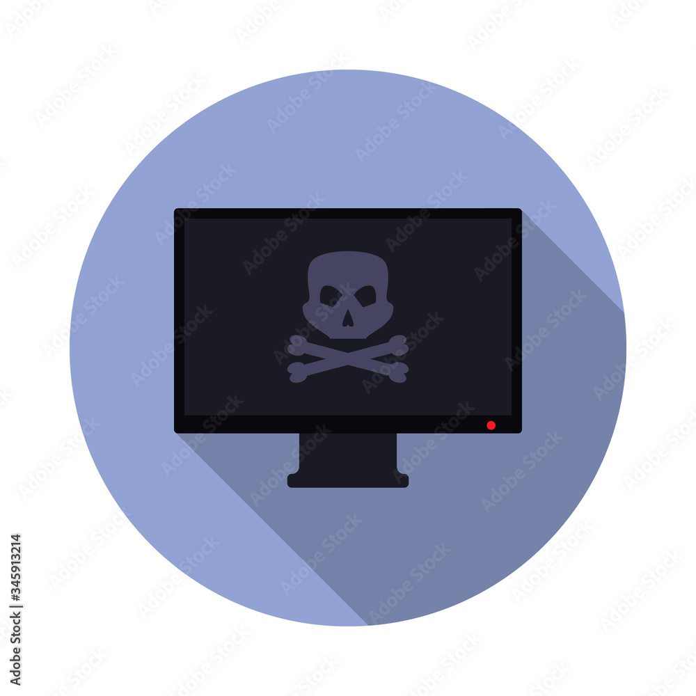 Poster infected computer long shadow icon. simple color vector of virus and antivirus icons for ui and ux, 