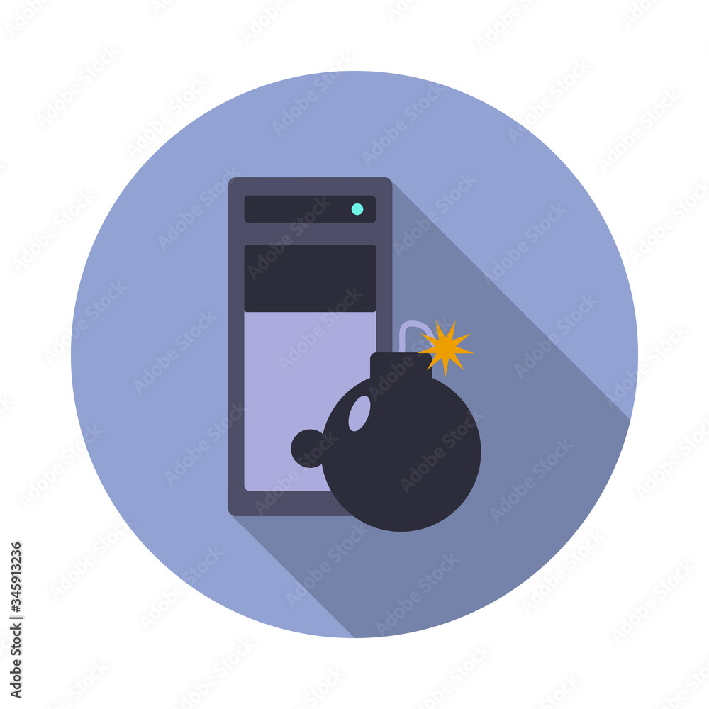 Poster bomb in the computer long shadow icon. simple color vector of virus and antivirus icons for ui and u