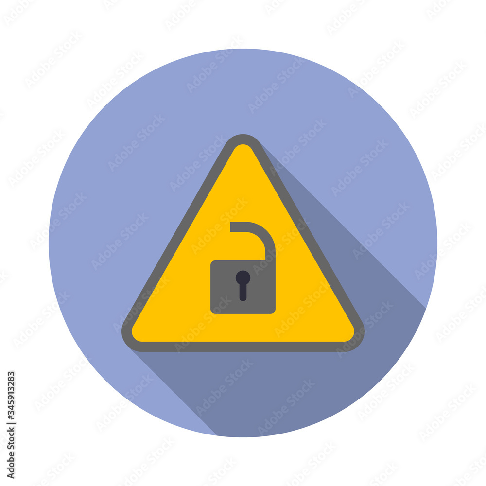 Poster open-lock character long shadow icon. simple color vector of virus and antivirus icons for ui and ux