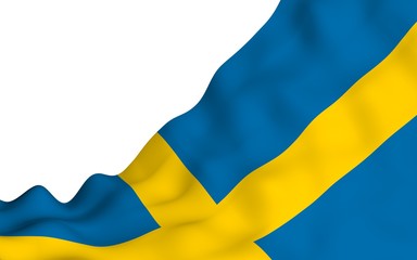 The flag of Sweden. Official state symbol of the Kingdom of Sweden. A blue field with a yellow Scandinavian cross that extends to the edges of the flag. 3d illustration