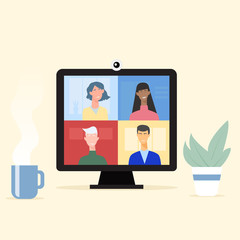 Working from home during Covid-19 pandemic.Video conference with friends during quarantine.