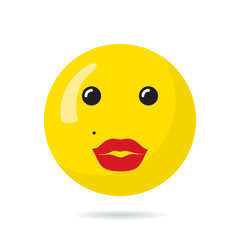Happy Face with Ready to Kiss Sexy Lips with Face Mole or Dot over It Positive Circle Template for Your Purpose - Black Red and Yellow on White Background - Flat Graphic Design
