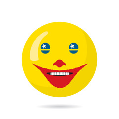 Angry Clown Make up Happy Smiling Face Scary Infernal Circle Creative Concept - Blue Red and Yellow on White Background - Flat Graphic Design