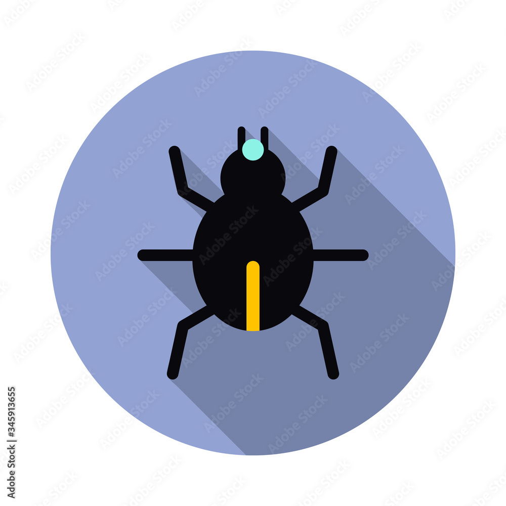 Poster beetle long shadow icon. simple color vector of virus and antivirus icons for ui and ux, website or 
