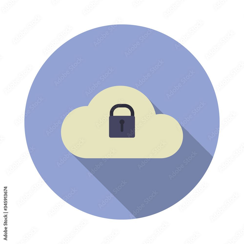 Poster lock in cloud long shadow icon. simple color vector of virus and antivirus icons for ui and ux, webs