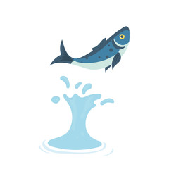 Fish jumps out of the water. Fish isolated on a white background. Vector.
