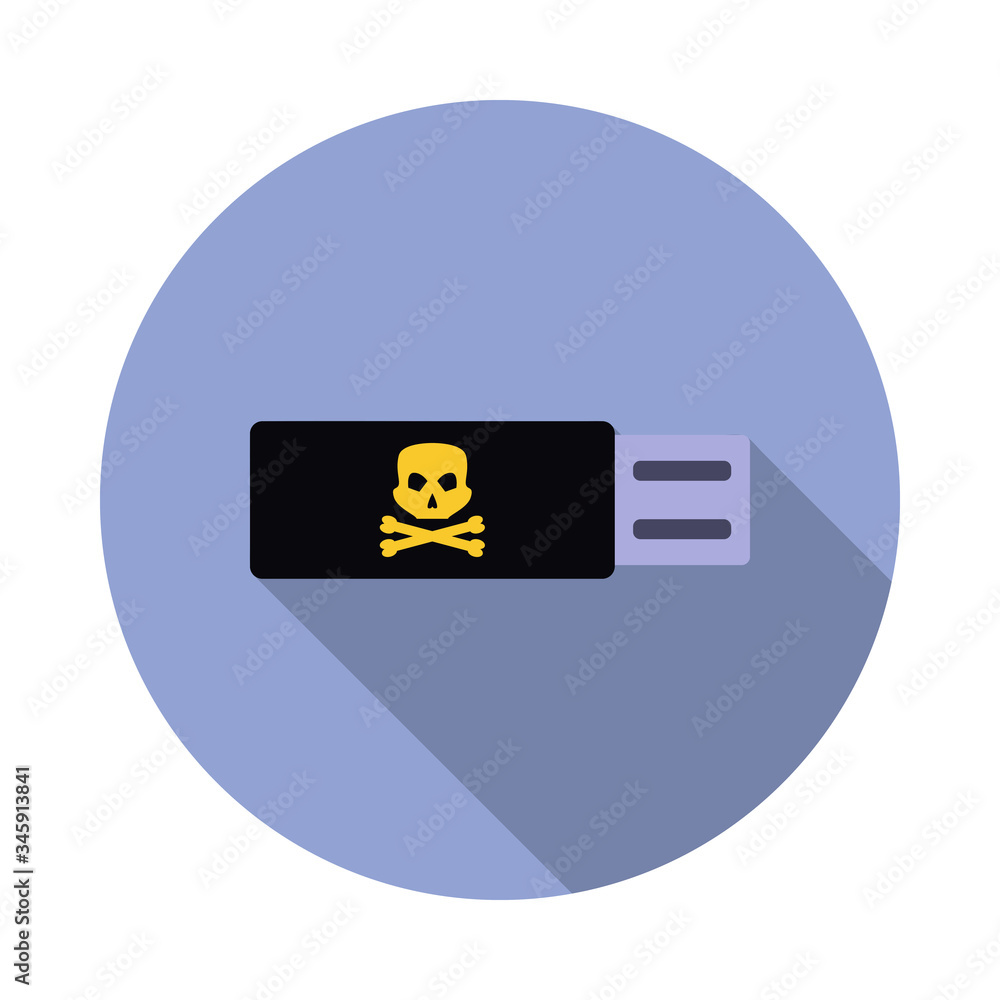 Aufkleber infected flash card long shadow icon. simple color vector of virus and antivirus icons for ui and ux