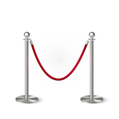 Metal column barrier with rope isolated on white
