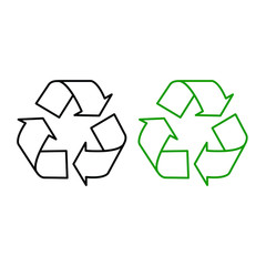 green arrows recycling sign. Ecology. Recycle Symbol, Isolated On White Background stock Vector icon. Trash, Organic Waste, Plastic, Aluminium Can, Pollution, Recycle Plant