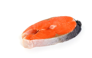 Slice of red fish salmon isolated on white background
